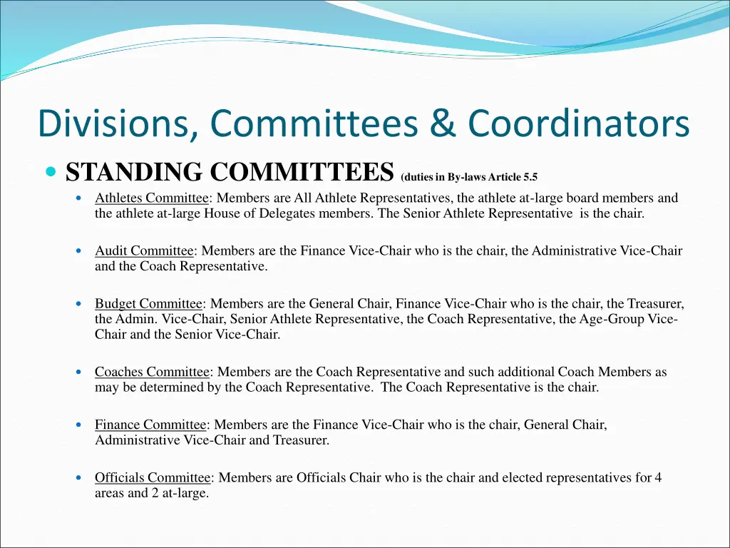 divisions committees coordinators standing