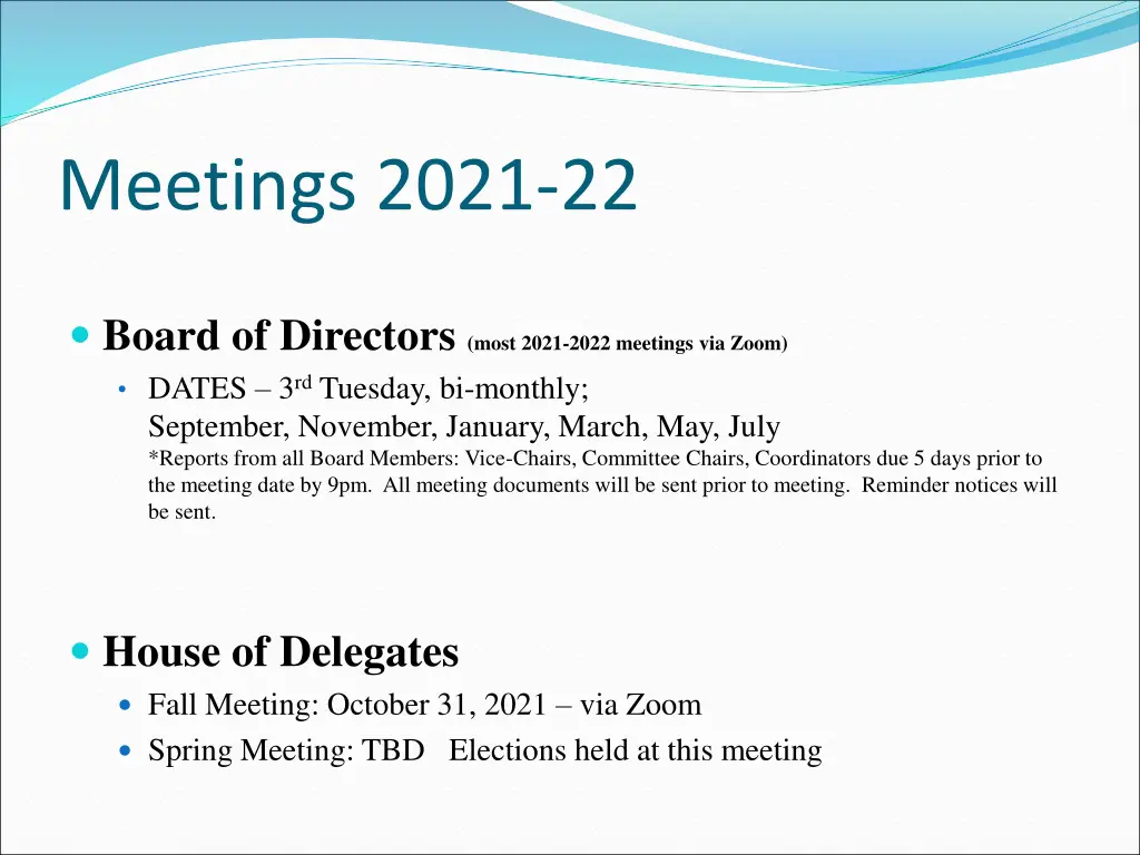 meetings 2021 22