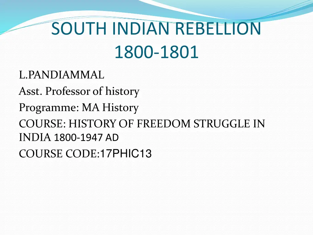 south indian rebellion 1800 1801