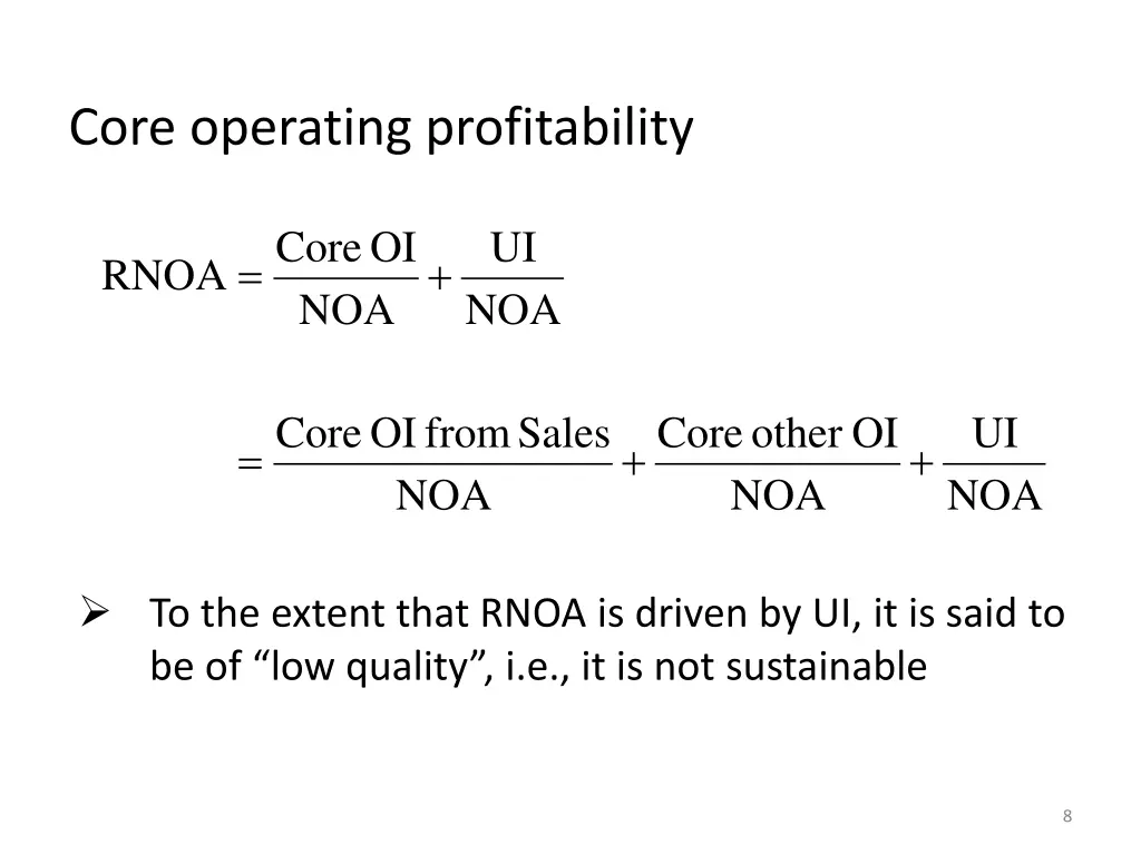 core operating profitability oi core rnoa
