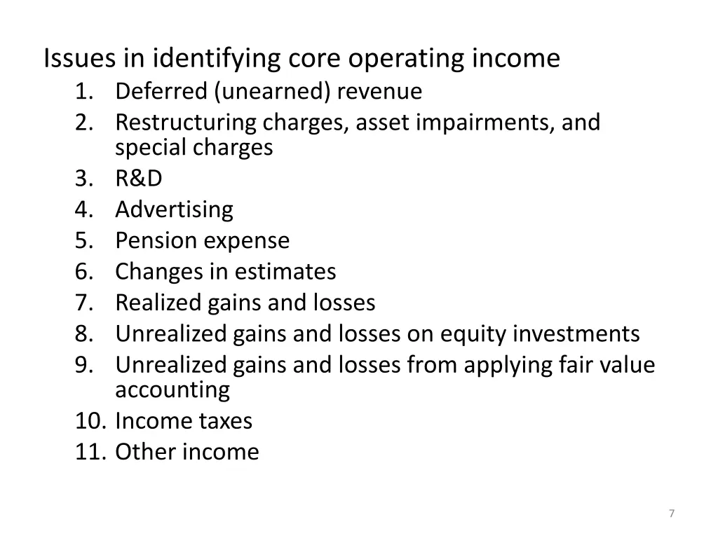 issues in identifying core operating income