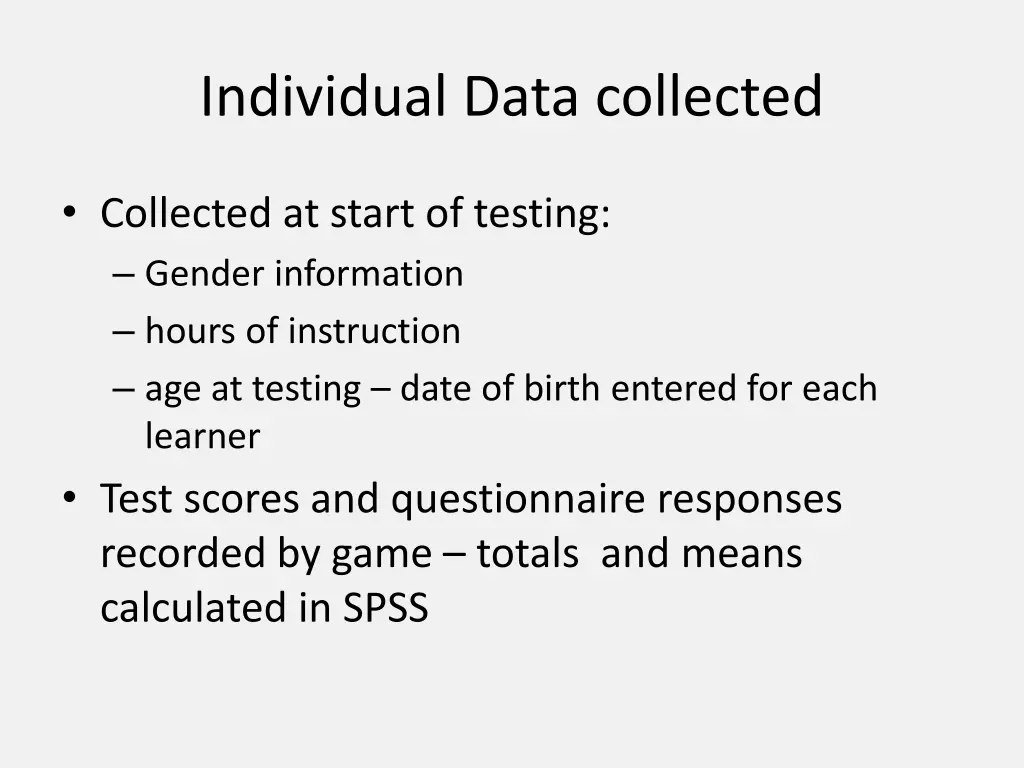 individual data collected