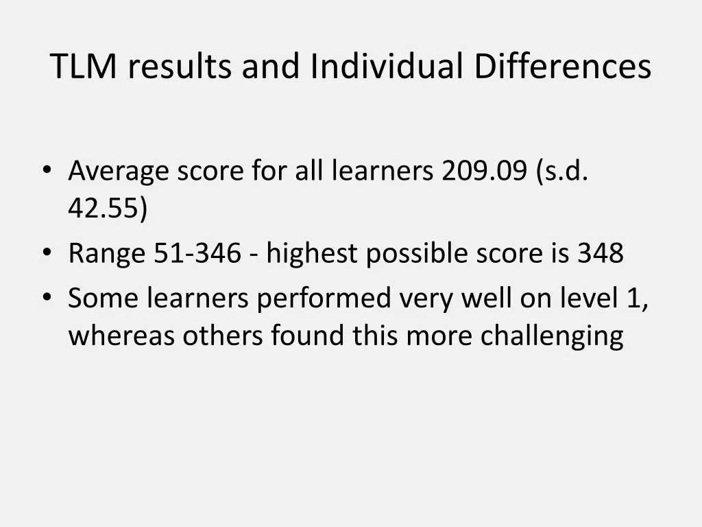 tlm results and individual differences