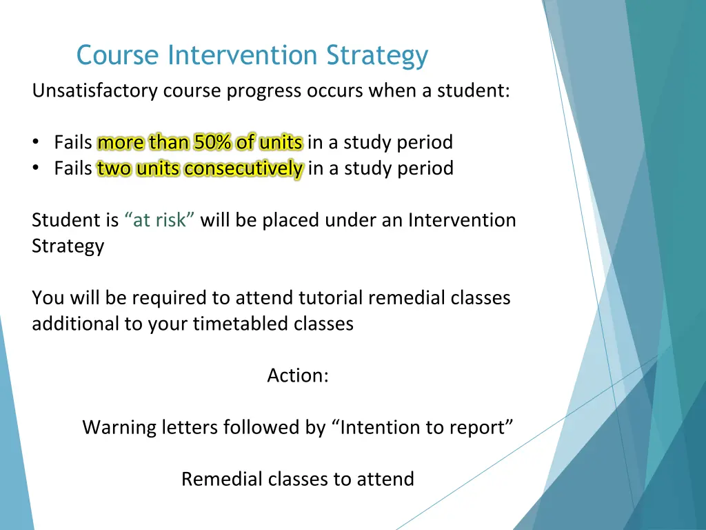 course intervention strategy unsatisfactory