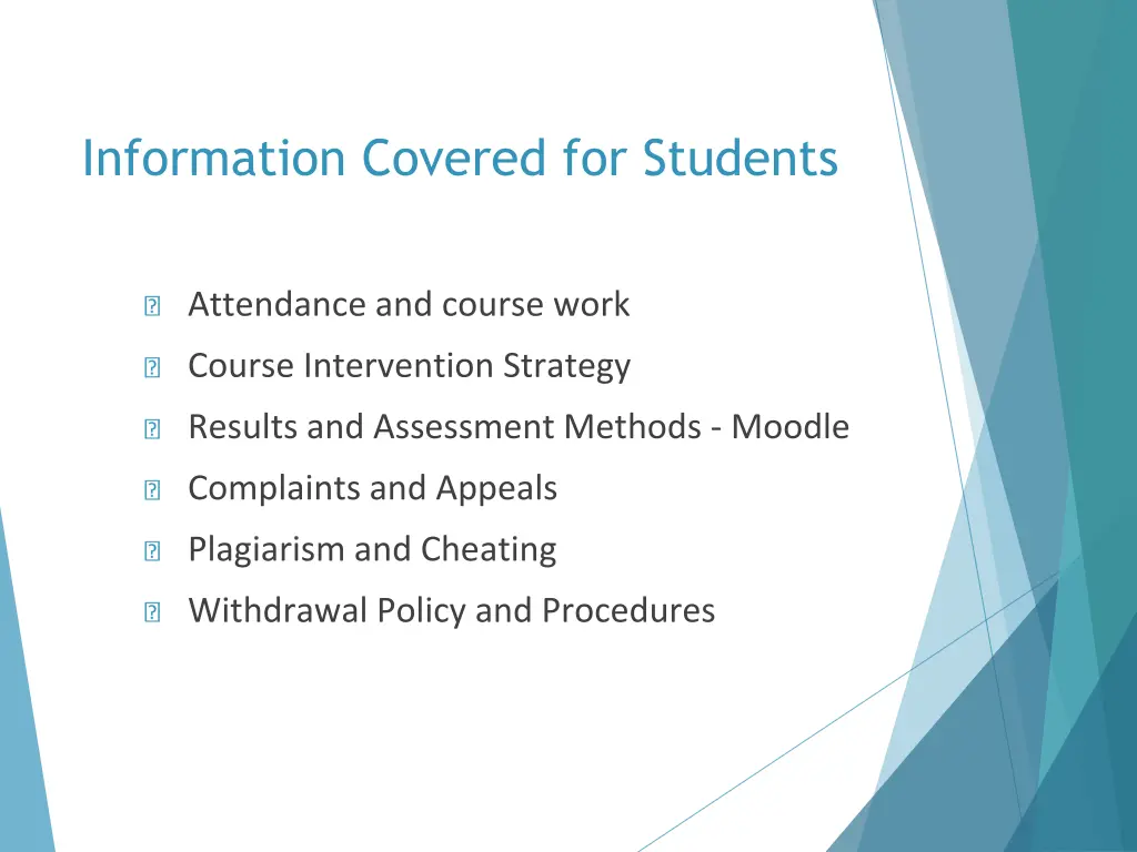 information covered for students