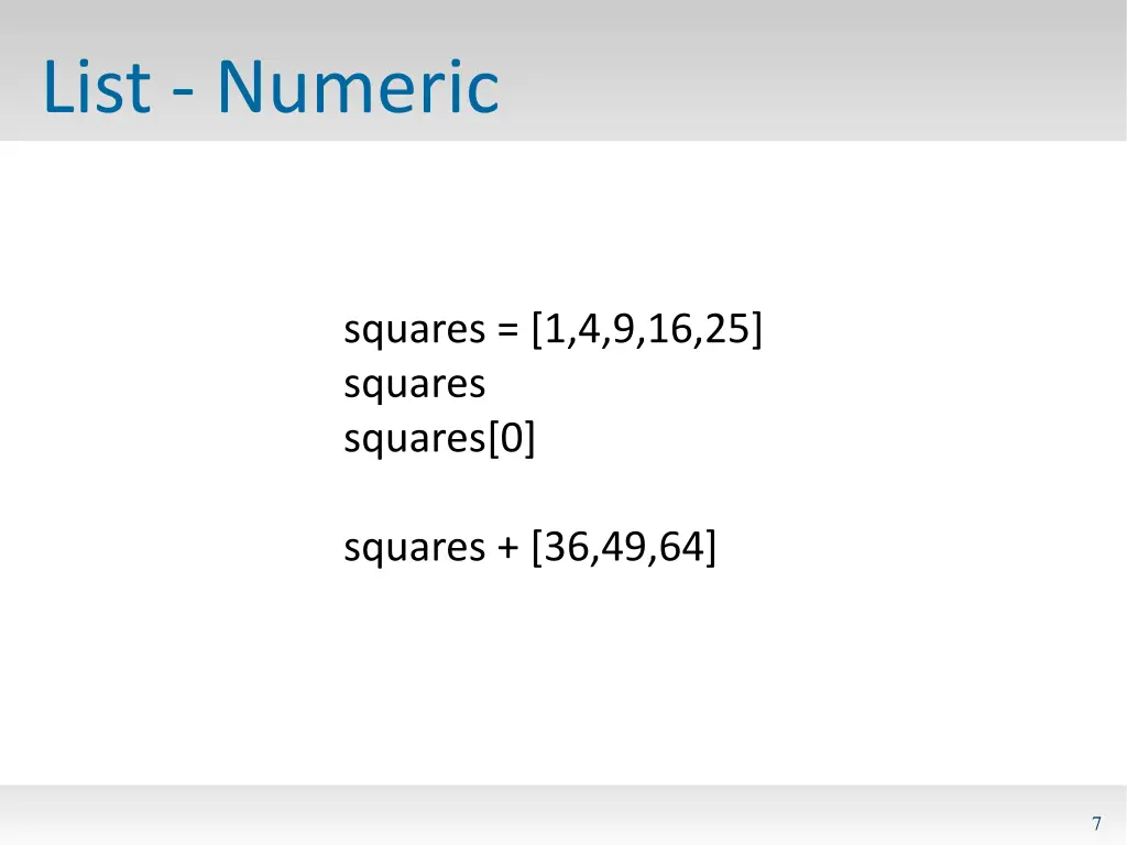 list numeric