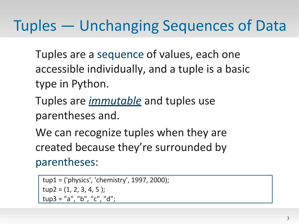 tuples unchanging sequences of data