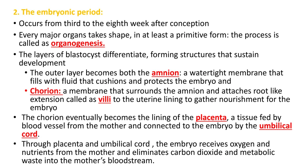 2 the embryonic period occurs from third