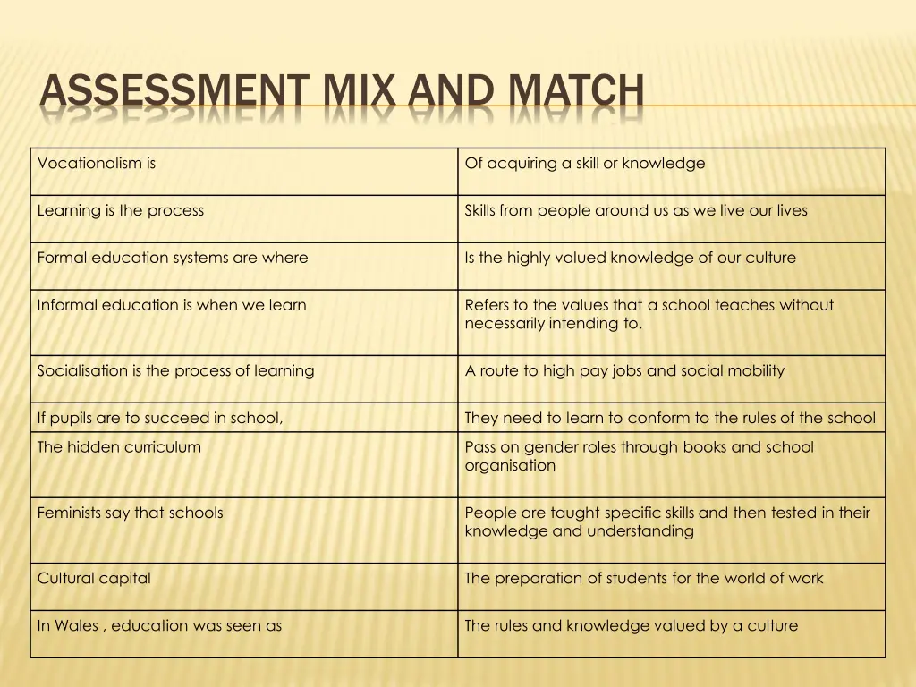 assessment mix and match