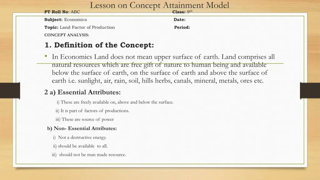 lesson on concept attainment model pt roll