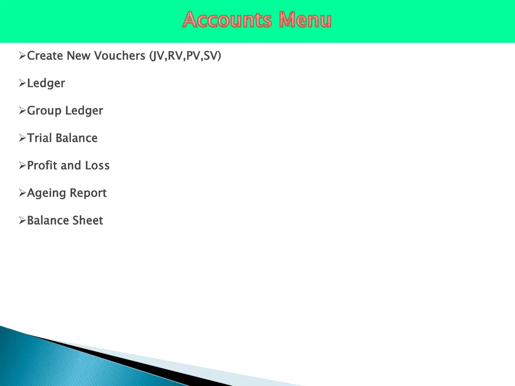accounts menu