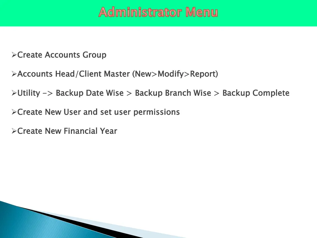 administrator menu
