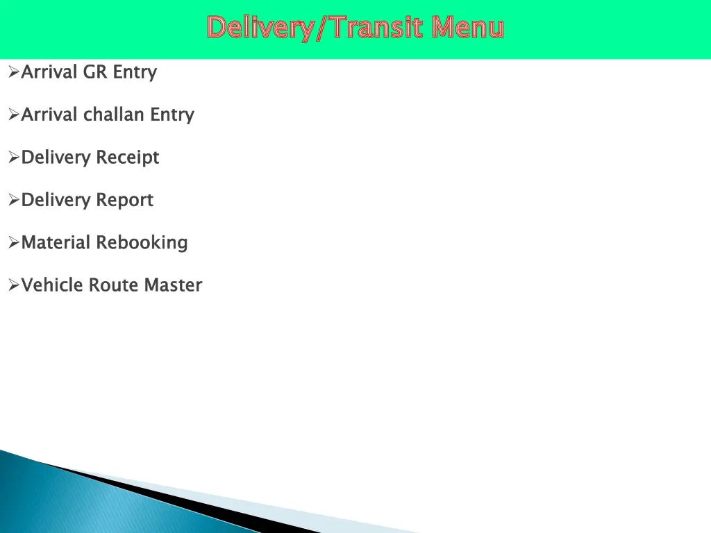 delivery transit menu