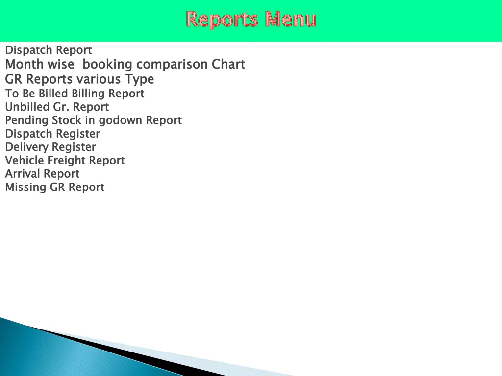 reports menu