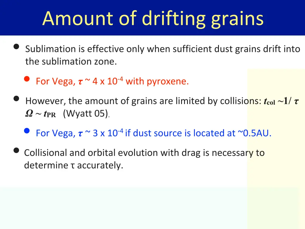amount of drifting grains sublimation