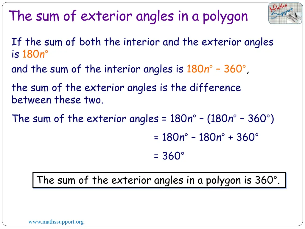 the sum of exterior angles in a polygon 1