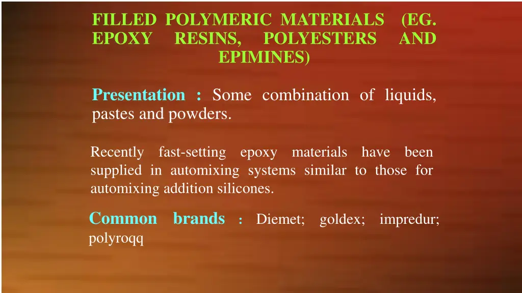 filled polymeric materials eg epoxy resins
