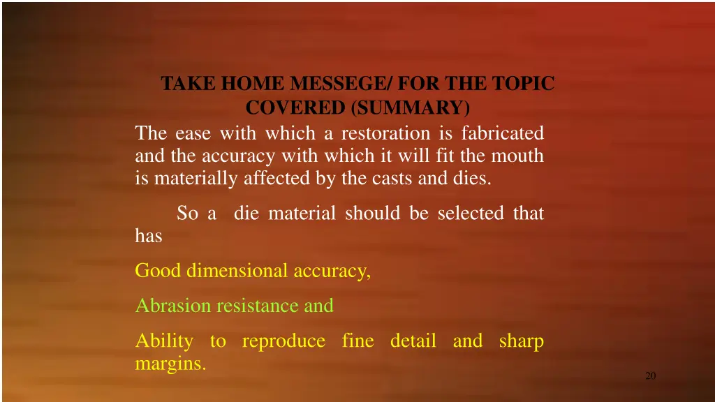 take home messege for the topic covered summary