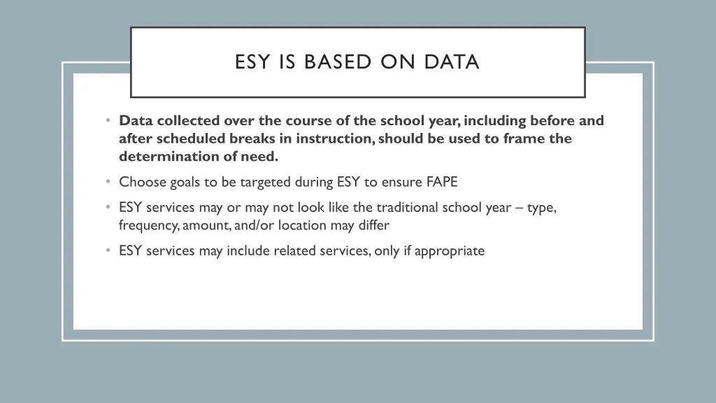 esy is based on data 4