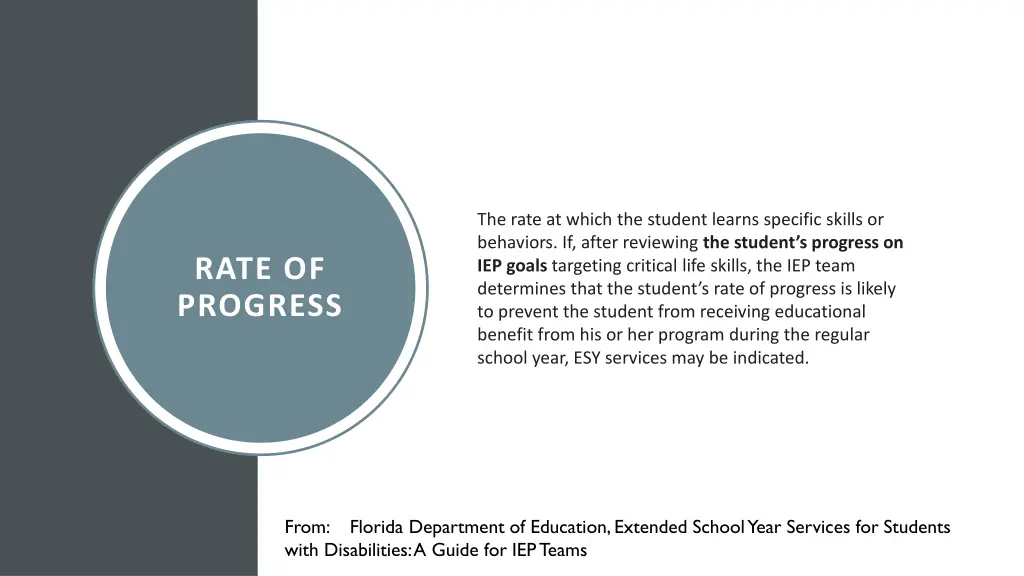 the rate at which the student learns specific