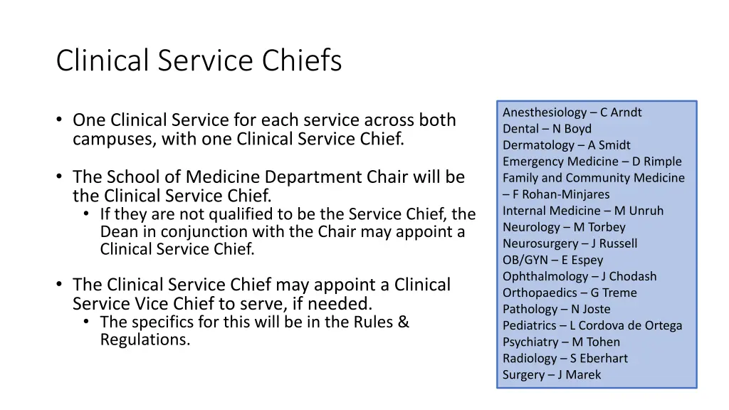 clinical service chiefs