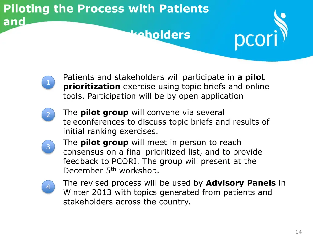 piloting the process with patients