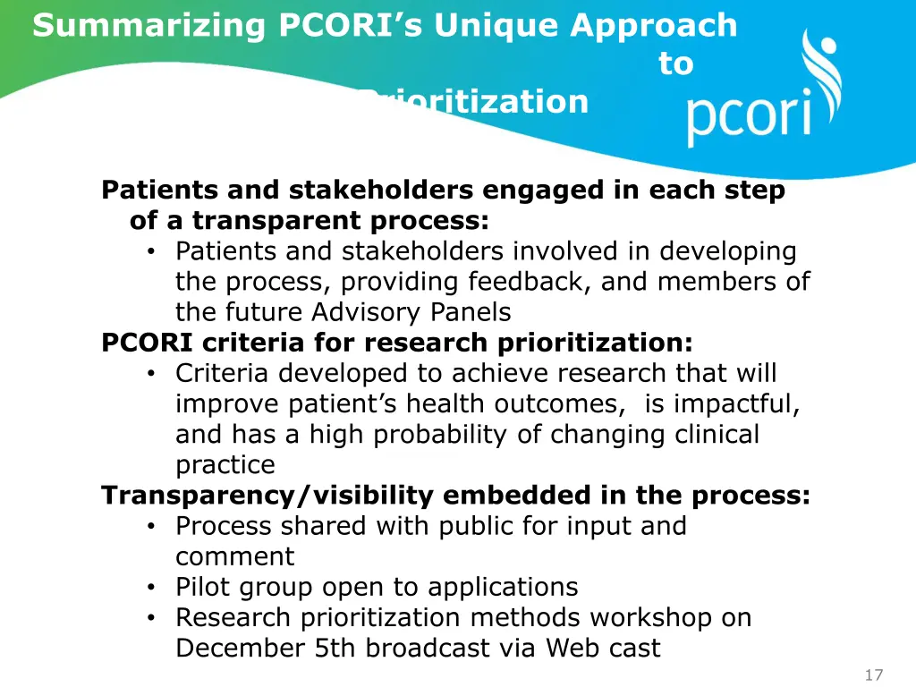 summarizing pcori s unique approach research