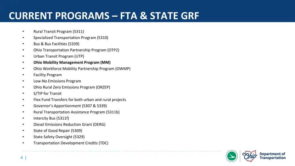current programs fta state grf