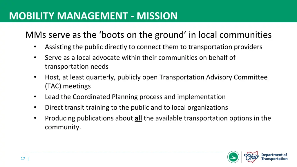 mobility management mission 1