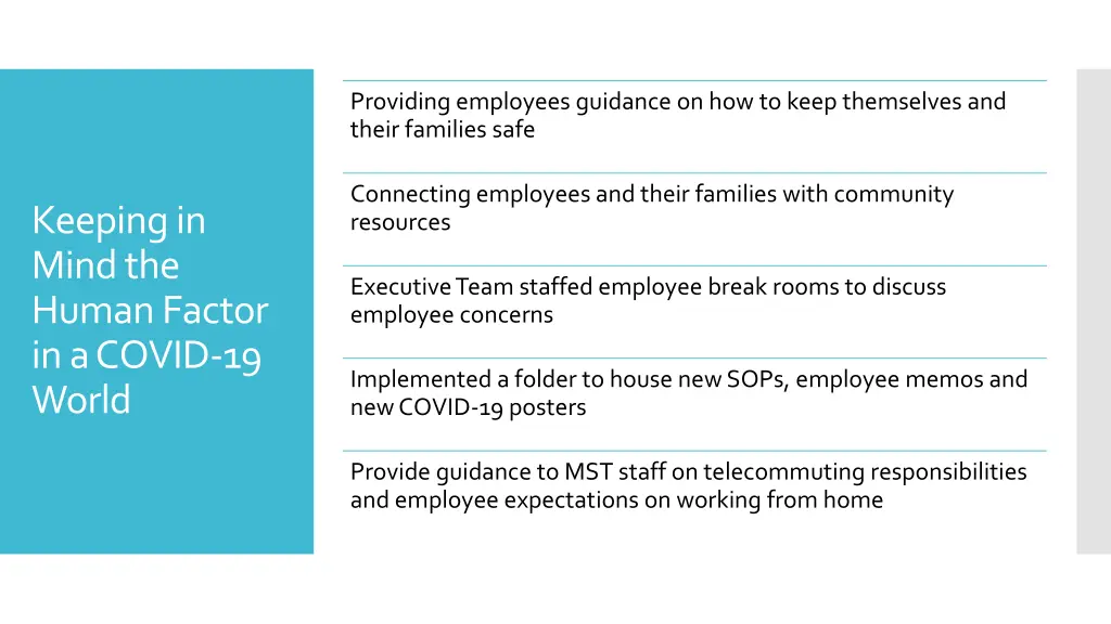 providing employees guidance on how to keep