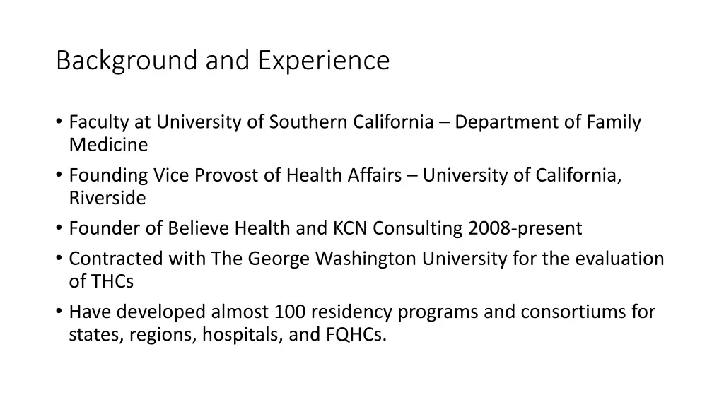 background and experience