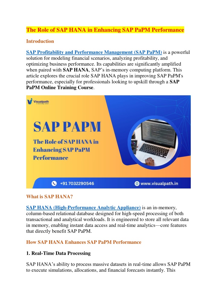 the role of sap hana in enhancing sap papm
