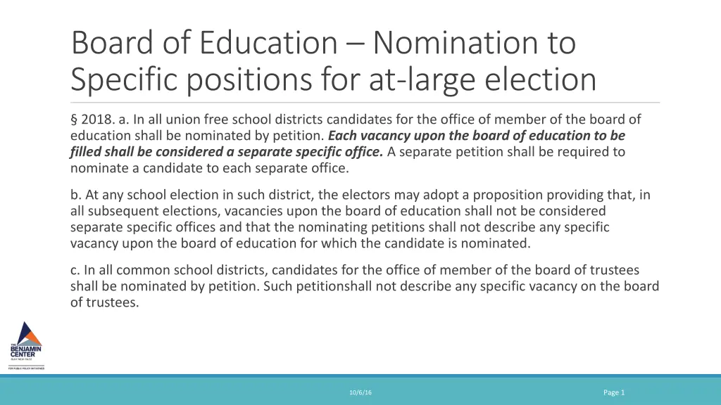 board of education nomination to specific