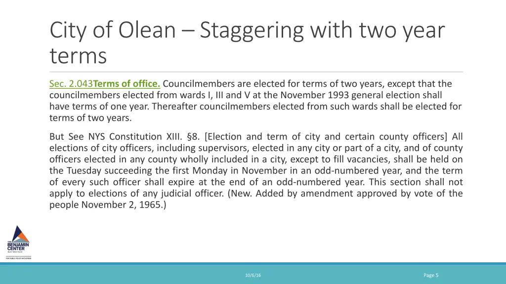 city of olean staggering with two year terms