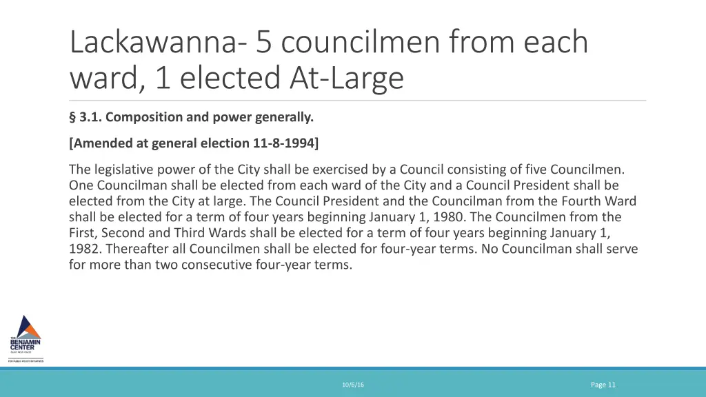 lackawanna 5 councilmen from each ward 1 elected