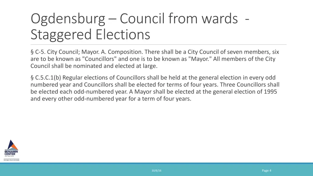ogdensburg council from wards staggered elections