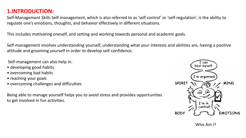 1 introduction self management skills self