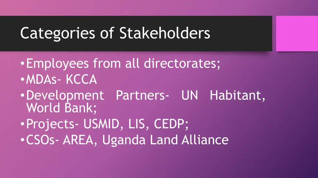 categories of stakeholders