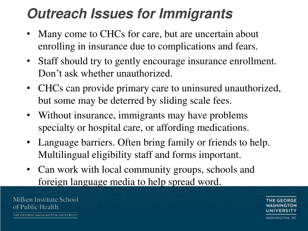 outreach issues for immigrants