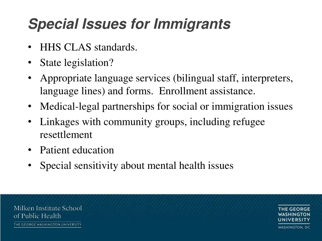 special issues for immigrants