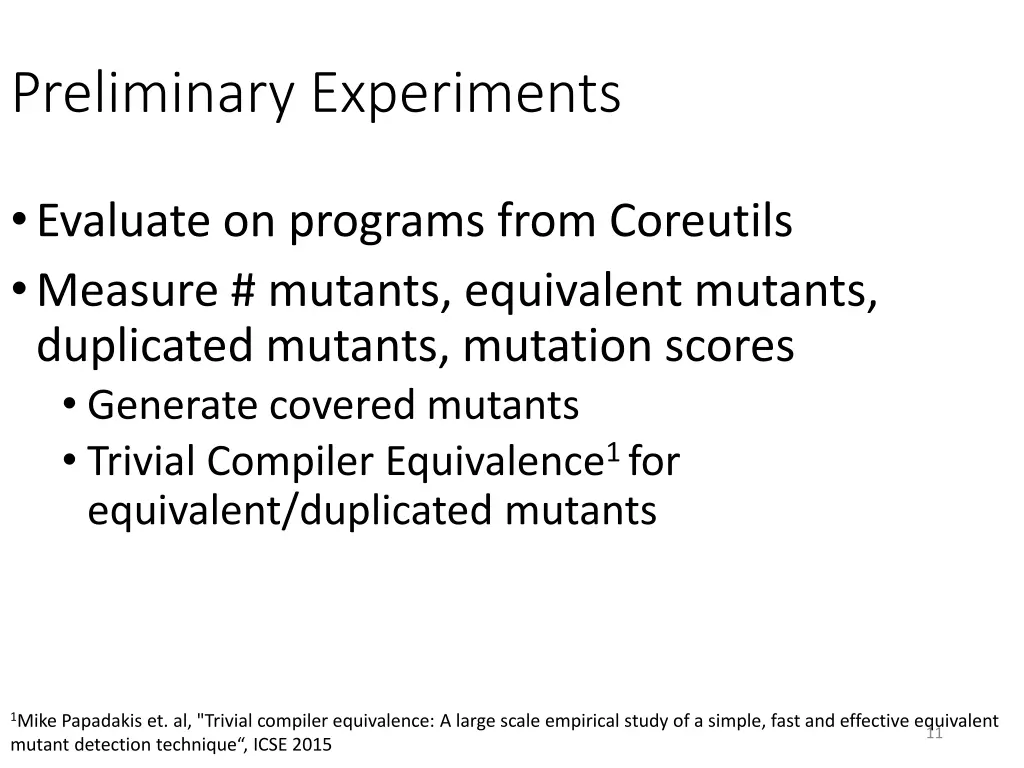 preliminary experiments