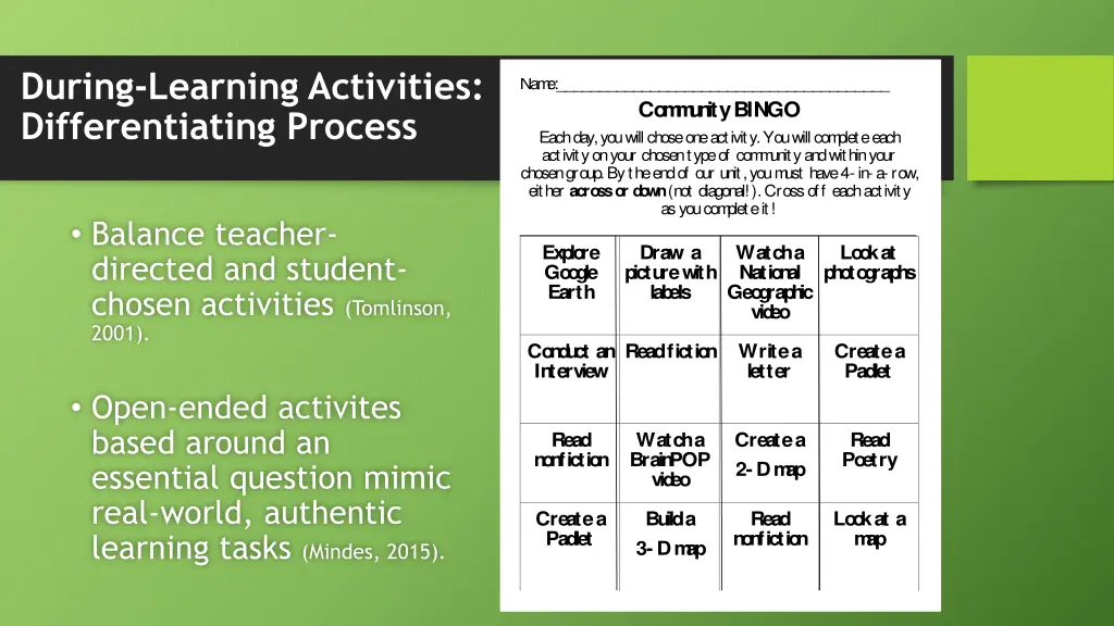 during learning activities differentiating process
