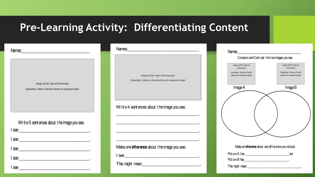 pre learning activity differentiating content