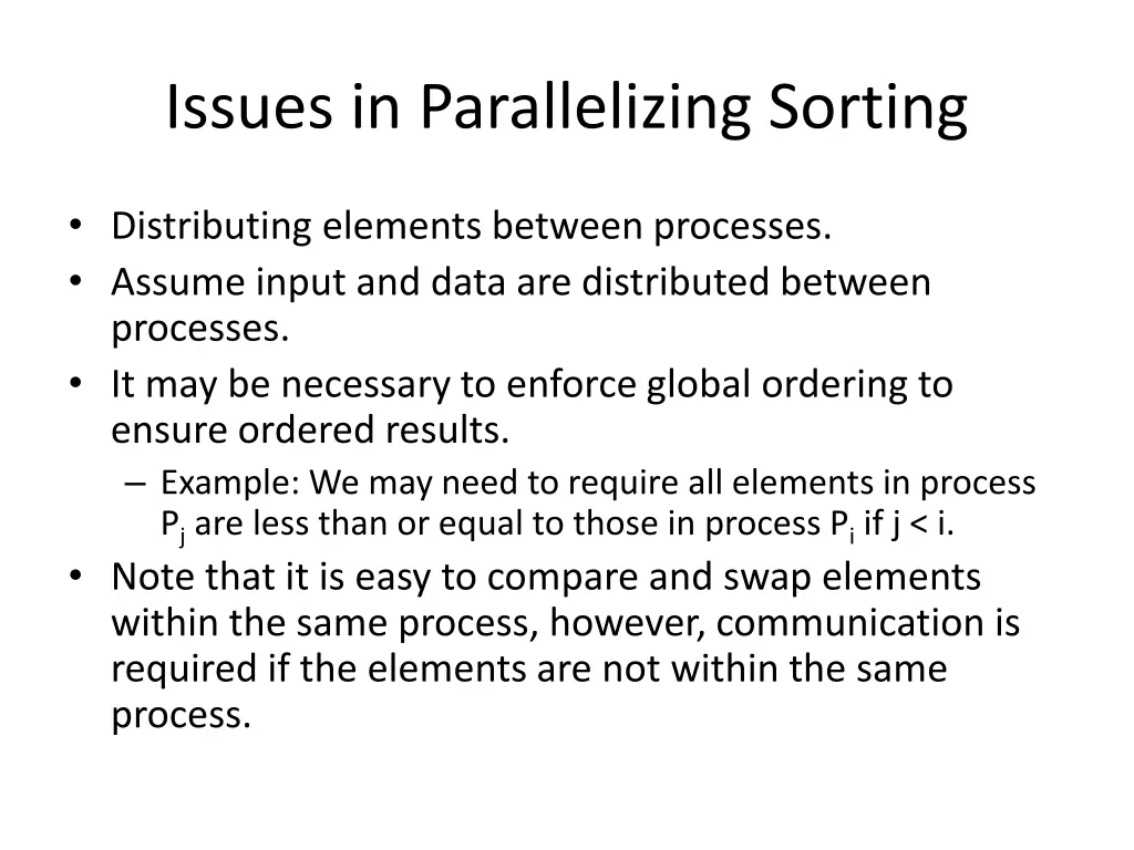 issues in parallelizing sorting