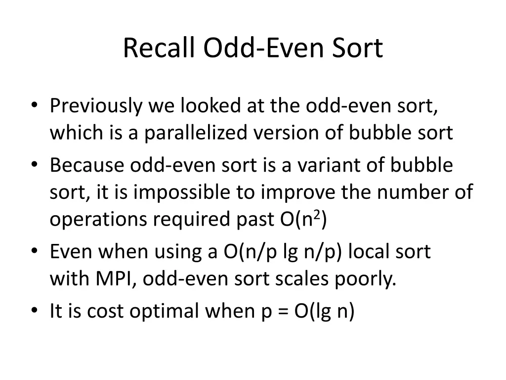 recall odd even sort