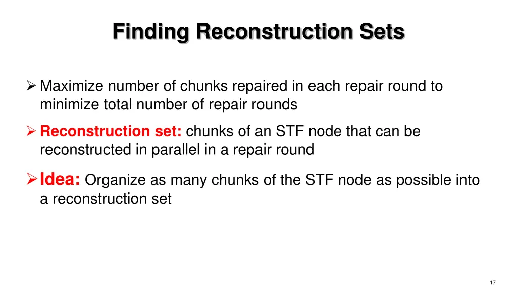 finding reconstruction sets