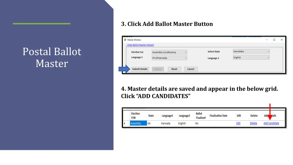 3 click add ballot master button