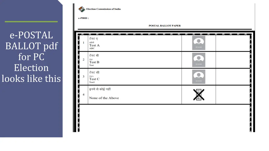 e postal ballot pdf for pc election looks like