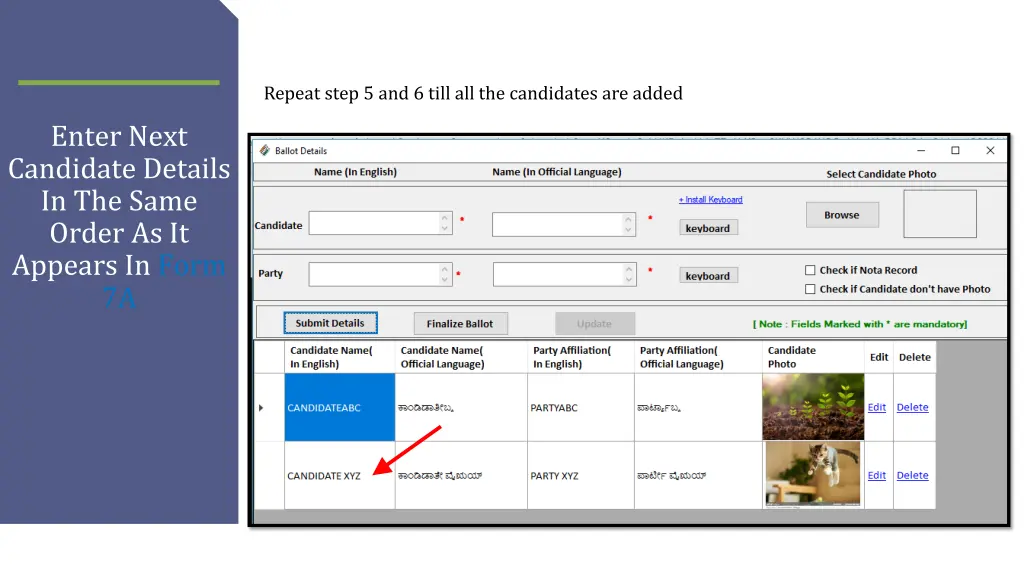 repeat step 5 and 6 till all the candidates