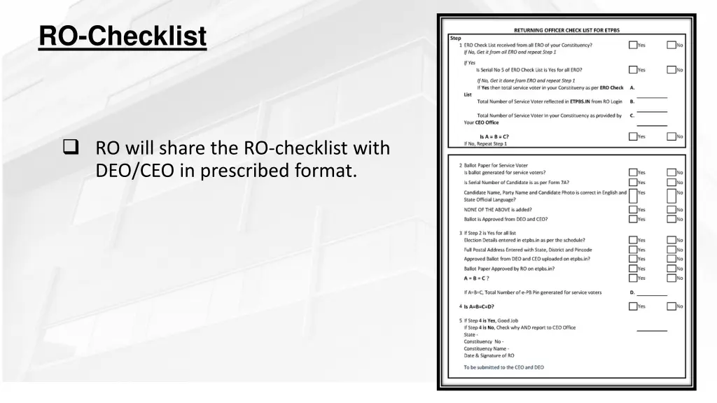 ro checklist